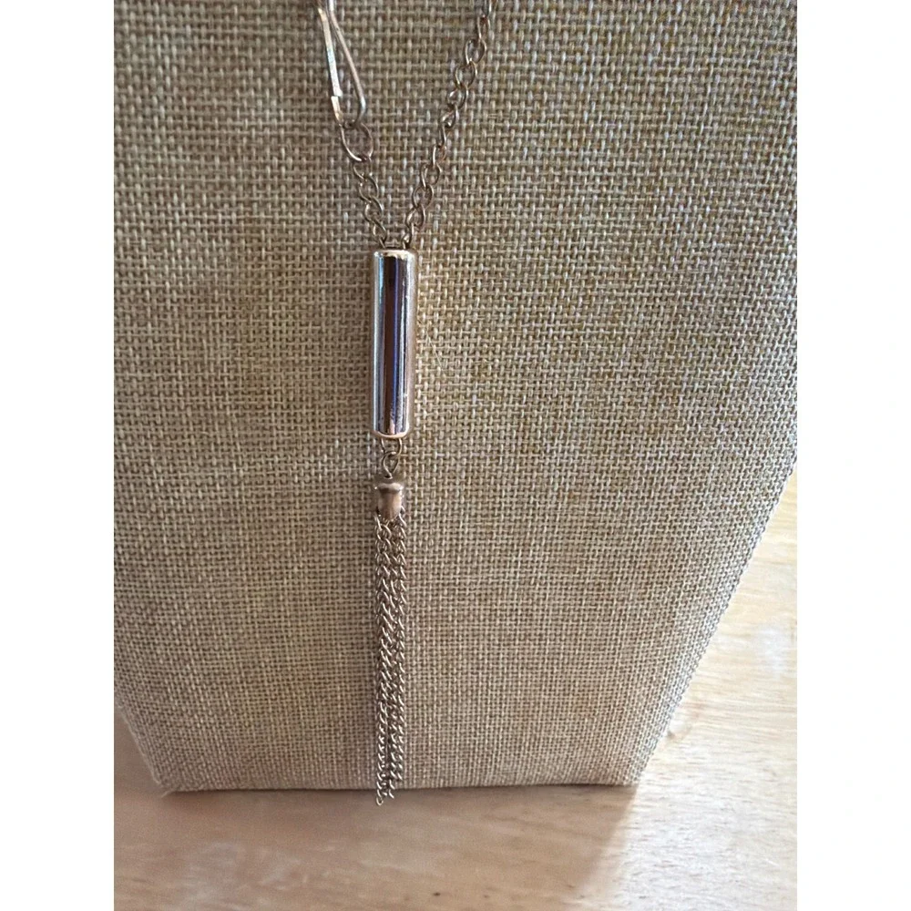 Rose Gold Tone Lariat Tassel Necklace Cylinder Slider Y-Shape Long Layering